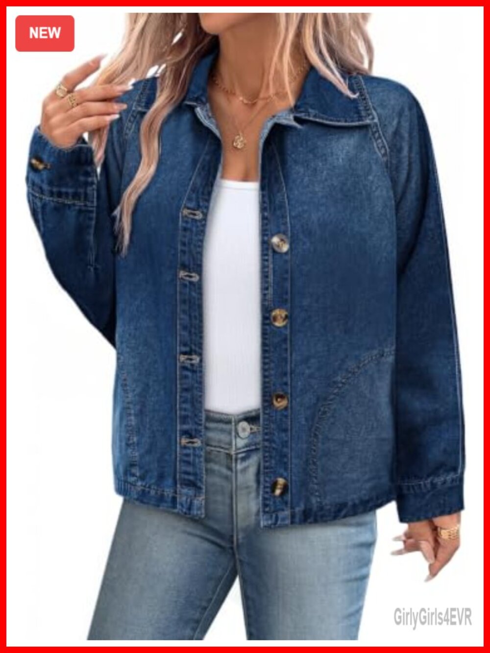 Lightweight Denim Shirt Women Raglan Long Sleeve Button Down